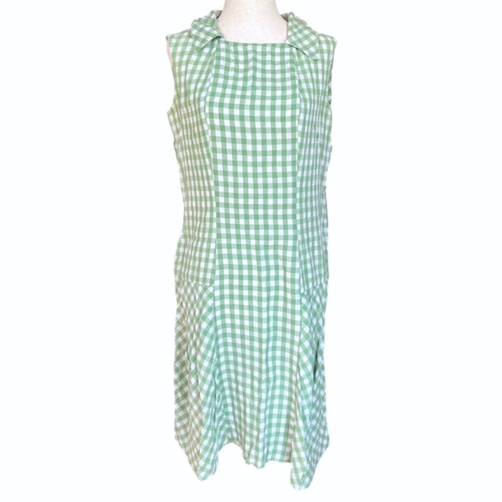 Vintage 60s Royal Miss Green Gingham Sundress Drop Waist Cottagecore Mod